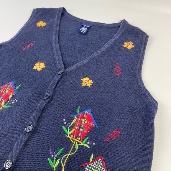 Vintage Fall Autumn Sleeveless Cardigan Sweater 90s Basic Editions Womens 2XL - Picture 4 of 14